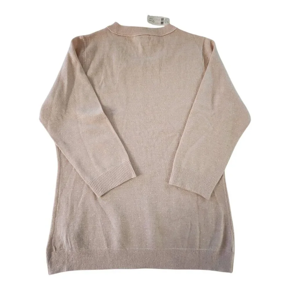 New York & Company Sweater Women's Medium Pink Shimmer‎ Knit Pullover Solid NWT - Picture 2 of 7